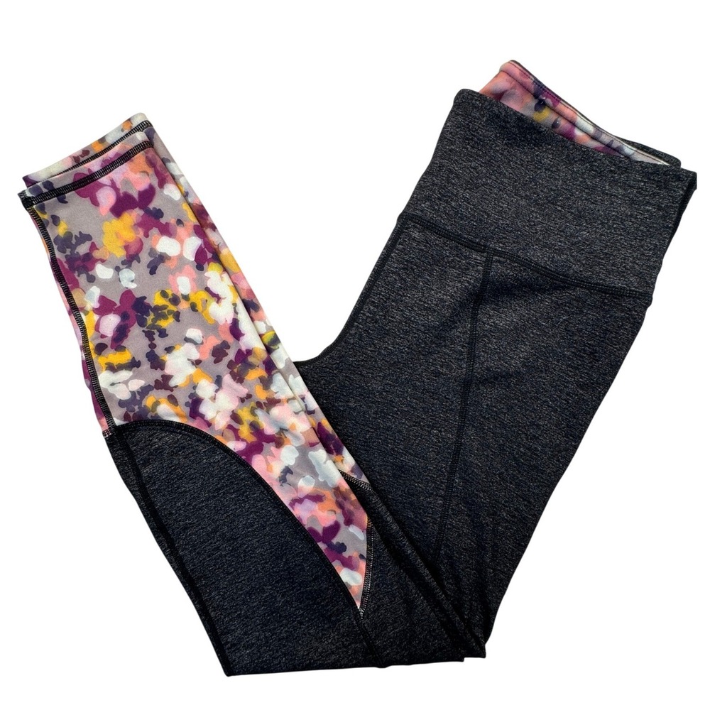 Athleta Leggings Womens Medium Gray Floral Print High Rise Yoga Pants